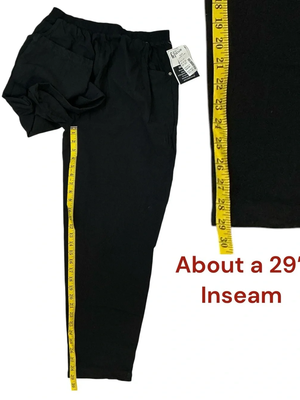 Fashion Bug Black Pants 100% Cotton Pocket Elastic Waist 29” Inseam Plus 14/16